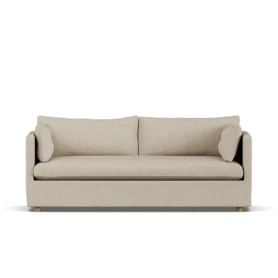 Sofá Linnevik, Bern Beige 0341-roble blanco aceitado, 3 plazas, con faldón