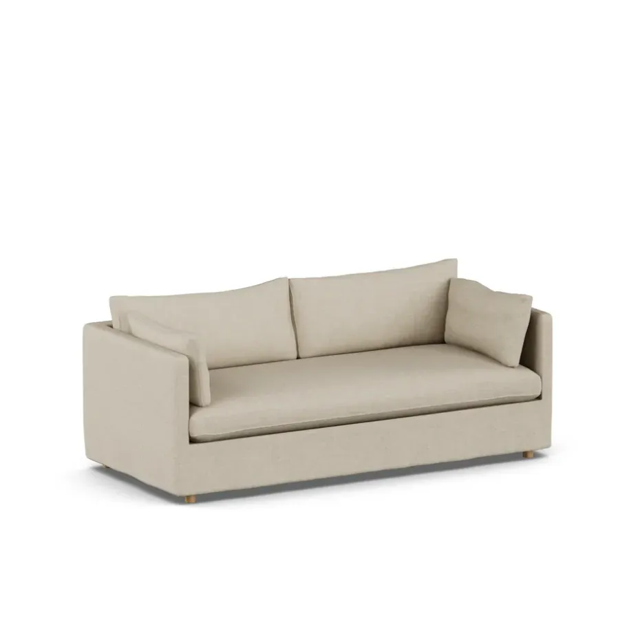Sofá Linnevik, Bern Beige 0341-roble blanco aceitado, 3 plazas, con faldón
