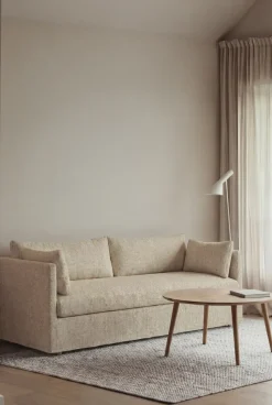 Sofá Linnevik, Bern Beige 0341-roble blanco aceitado, 3 plazas, con faldón