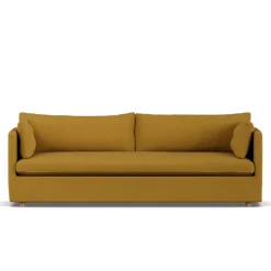 Sofá Linnevik, Luiza Mustard 3972-roble blanco aceitado, 4 plazas, con faldón