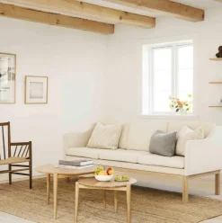 Sofá MK46 Mogens Koch de 3 plazas, Roble lacado-beige 90