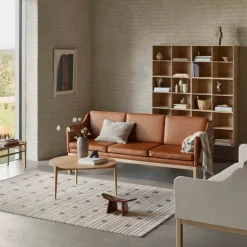 Sofá MK46 Mogens Koch de 3 plazas, Roble lacado-cuero negro