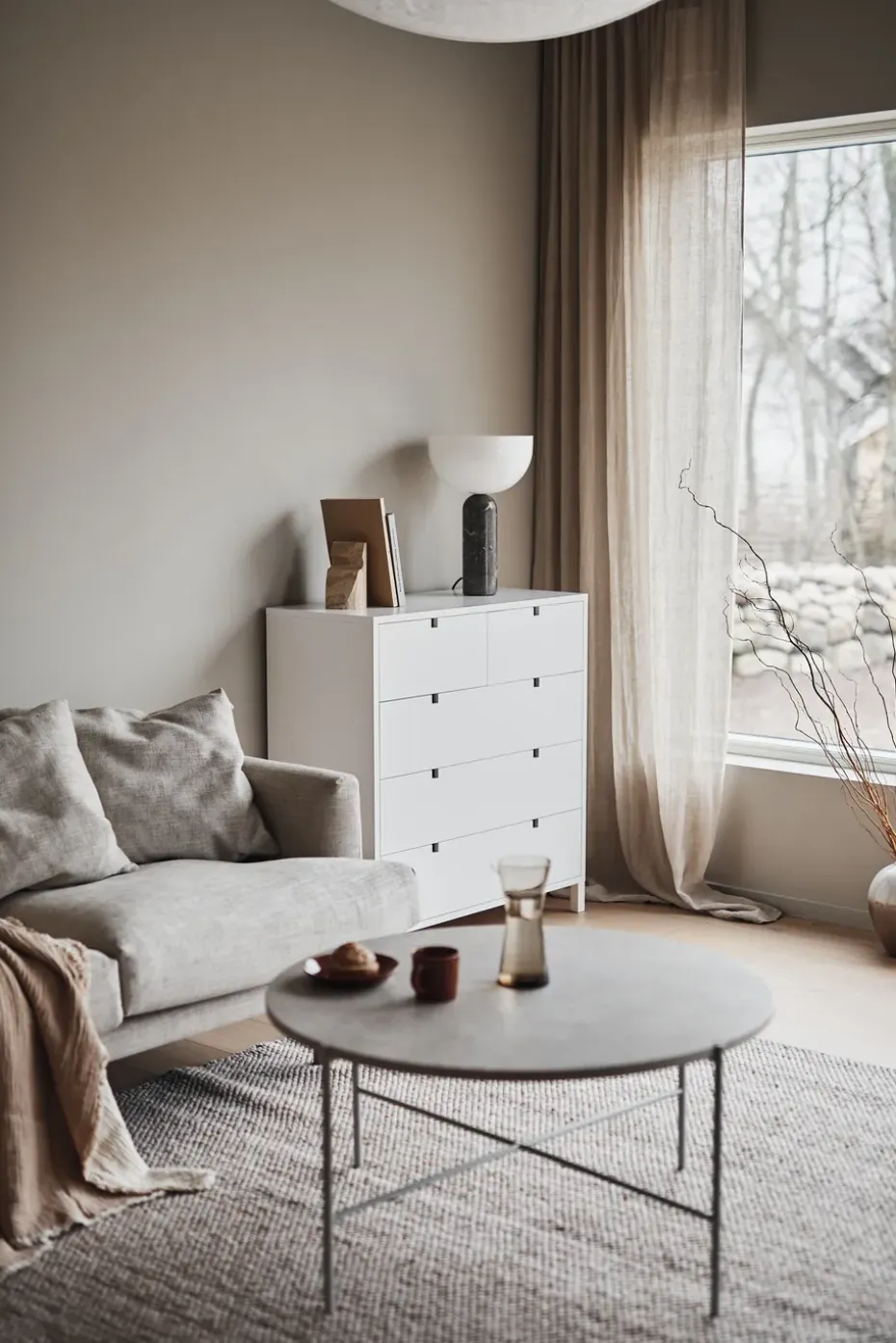 Sofá Sjövik, Bern Beige 0341-roble blanco aceitado, 2,5 plazas