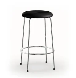 Taburete alto Taburett, Piel negra con base cromada, 63 cm