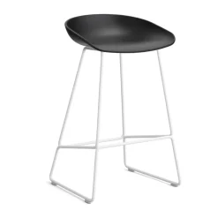 Taburete bajo About a Stool 38, 2.0, Negro-blanco con estructura de acero