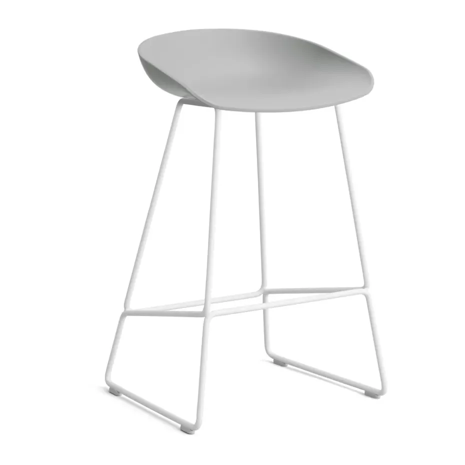 Taburete bajo About a Stool 38, 2.0, Gris hormigón-estructura de acero blanco