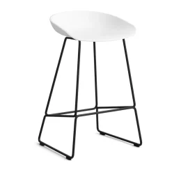 Taburete bajo About a Stool 38, 2.0, Blanco-estructura de acero negro