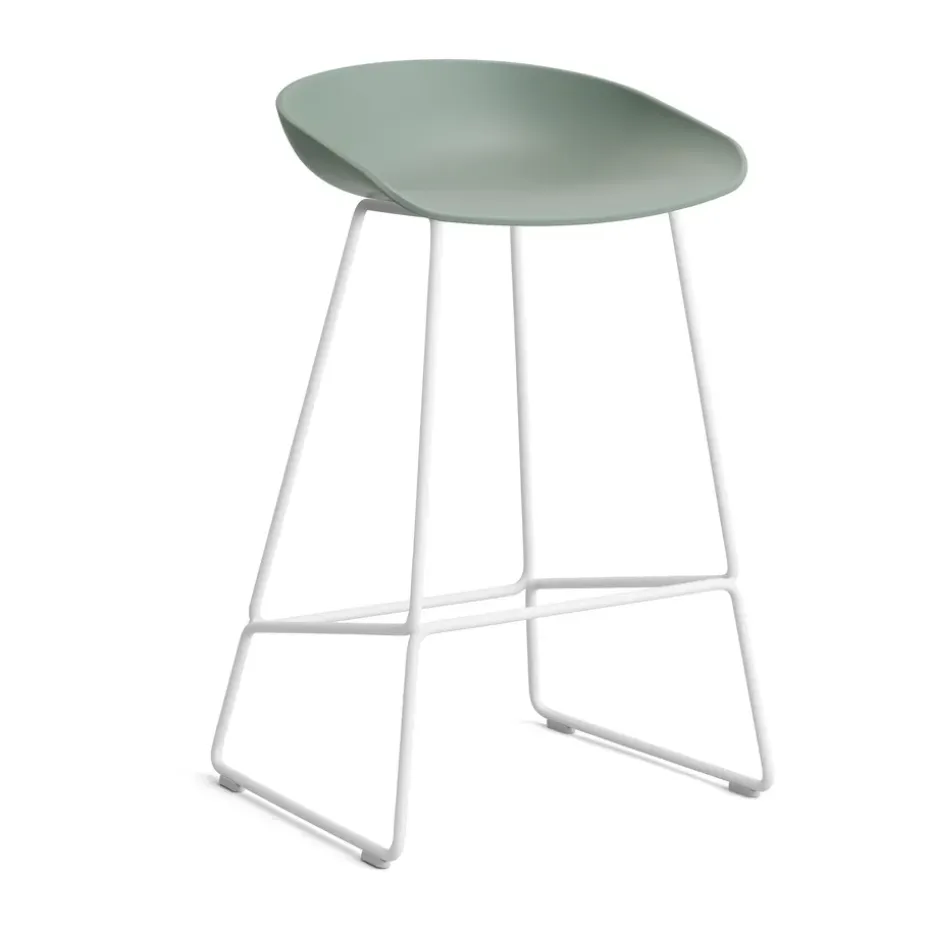 Taburete bajo About a Stool 38, 2.0, Verde otoñal-estructura de acero blanco