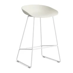 Taburete bajo About a Stool 38, 2.0, Crema melange-estructura de acero blanco