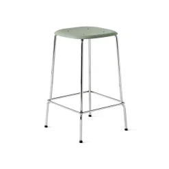 Taburete bajo Soft Edge 30, verde empolvado, estructura cromada