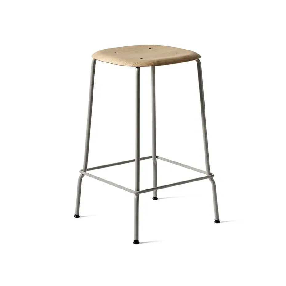 Taburete bajo Soft Edge 30, gris suave, estructura de cromado