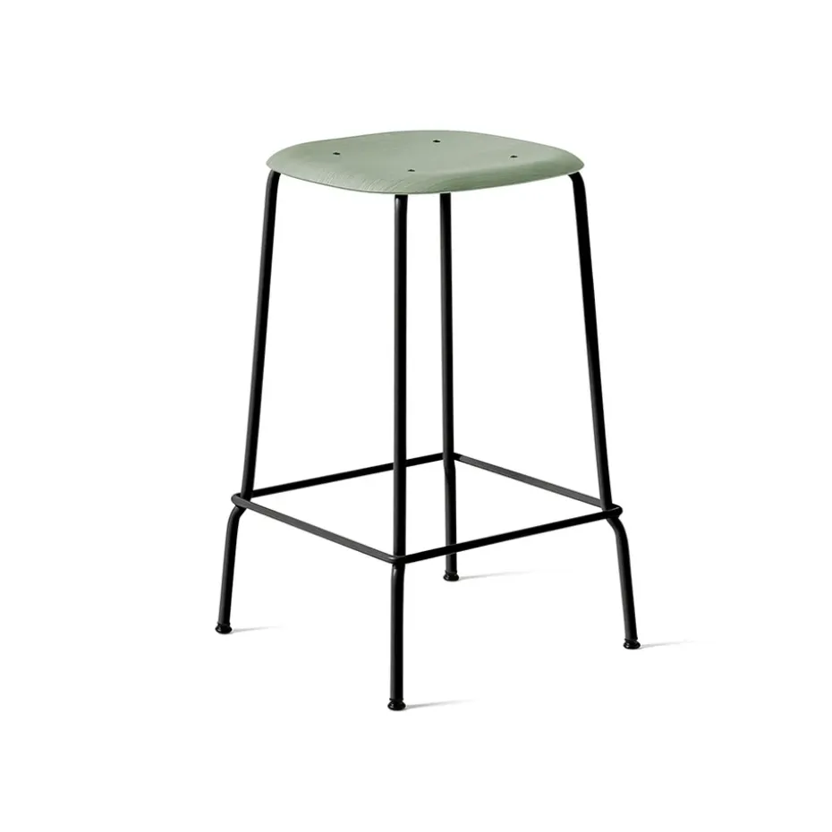 Taburete bajo Soft Edge 30, dusty green, estructura de acero negra