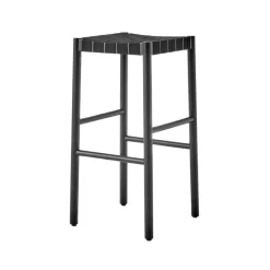 Taburete bar Betty TK8, Black, asiento de banda de lino trenzada negro