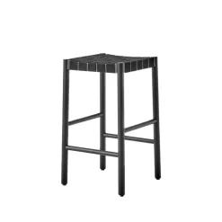 Taburete bar Betty TK7, Black, asiento de banda de lino trenzada negro