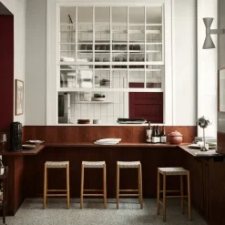 Taburete bar Betty TK7, Black, asiento de banda de lino trenzada negro