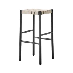 Taburete bar Betty TK8, Black, asiento de banda de lino trenzada natural