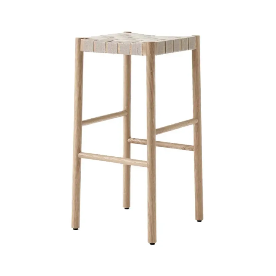Taburete bar Betty TK8, Oak, asiento de banda de lino trenzada