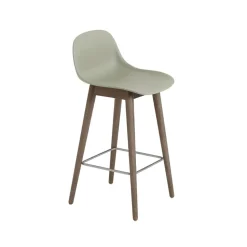 Taburete bar con respaldo Fiber 65 cm, Dusty green-patas barnizadas de marrón oscuro