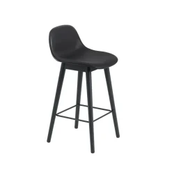 Taburete bar con respaldo Fiber 75 cm, Cuero negro-patas negras