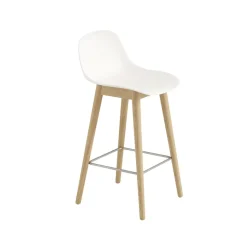 Taburete bar con respaldo Fiber 65 cm, Natural white-patas de roble