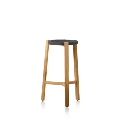 Taburete bar Happy bajo, Gris, patas de roble