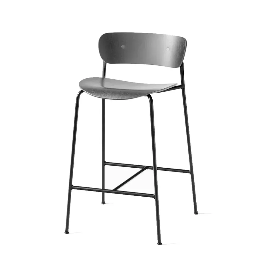 Taburete bar Pavilion AV7, Roble lacado negro, base de acero