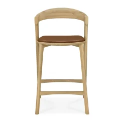 Taburete de bar Bok, Roble lacado-cuero Cognac, 65 cm