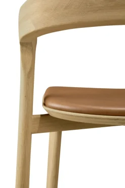 Taburete de bar Bok, Roble lacado-cuero Cognac, 65 cm