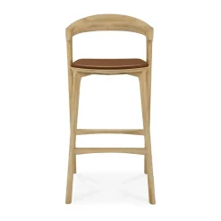 Taburete de bar Bok, Roble lacado - cuero Cognac, 75 cm