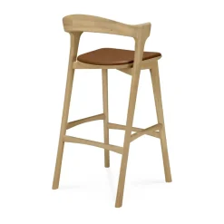 Taburete de bar Bok, Roble lacado - cuero Cognac, 75 cm