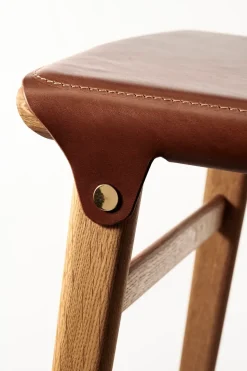 Taburete de bar Hedda, Roble-pure-cuero Tärnsjö cognac