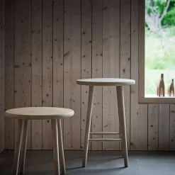 Taburete de bar Miss Button, Roble aceite blanco, alto