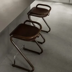 Taburete de bar S70-3 , Elmo Nordic cuero Cognac-estructura cromada