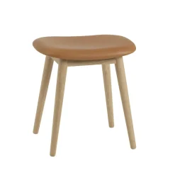 Taburete Fiber, Cuero cognac, patas de roble