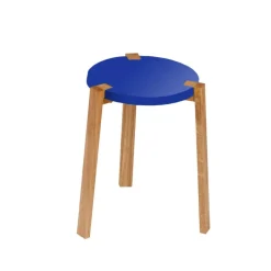 Taburete Happy, Azul, patas de roble