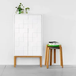 Taburete Happy, Turquesa, patas de roble