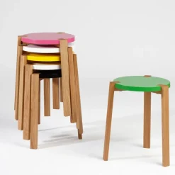 Taburete Happy, Verde, patas de roble