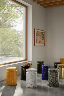 Taburete Last Ø32x44 cm, White-blue splatter