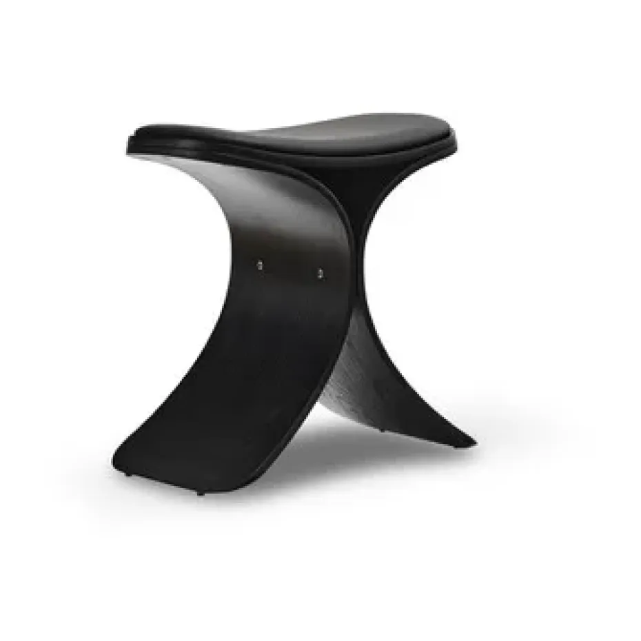 Taburete Luno 48×28×72 cm, Roble negro-cuero negro