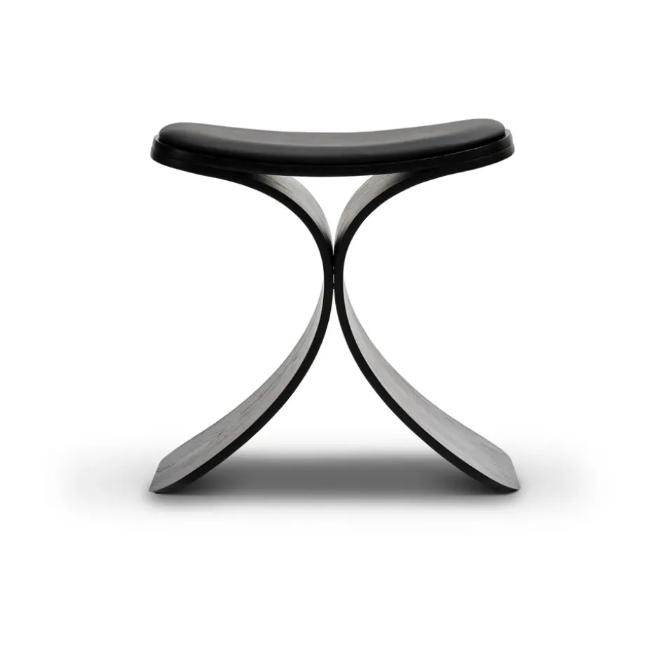 Taburete Luno 48×28×72 cm, Roble negro-cuero negro