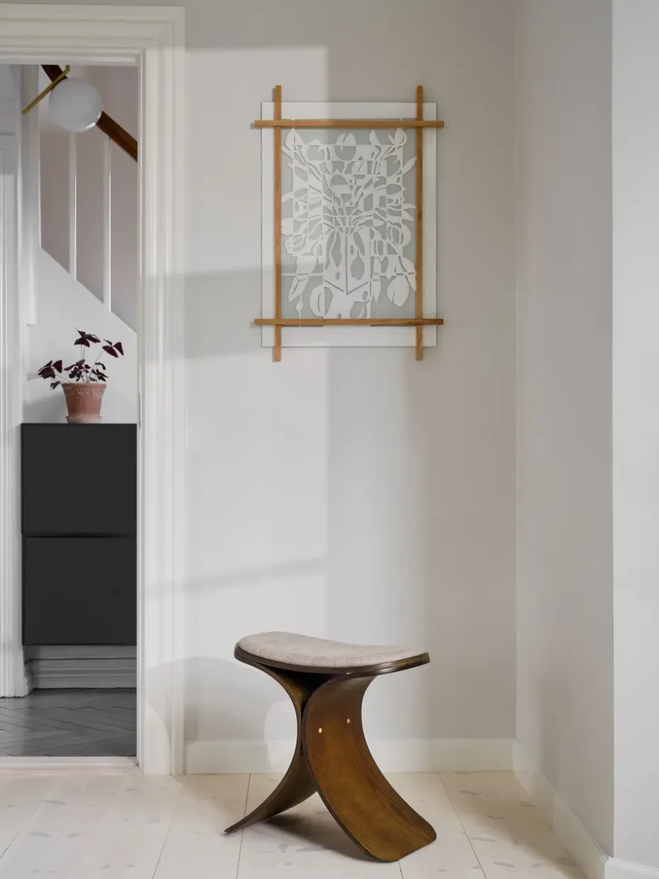 Taburete Luno 48×28×72 cm, Roble oscuro–textil beige oscuro