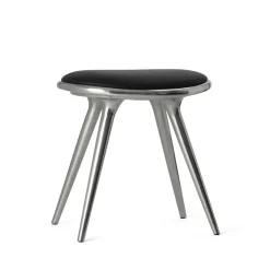 Taburete Mater, Cuero negro, estructura de aluminio