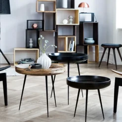 Taburete Mater, Cuero negro, estructura de aluminio