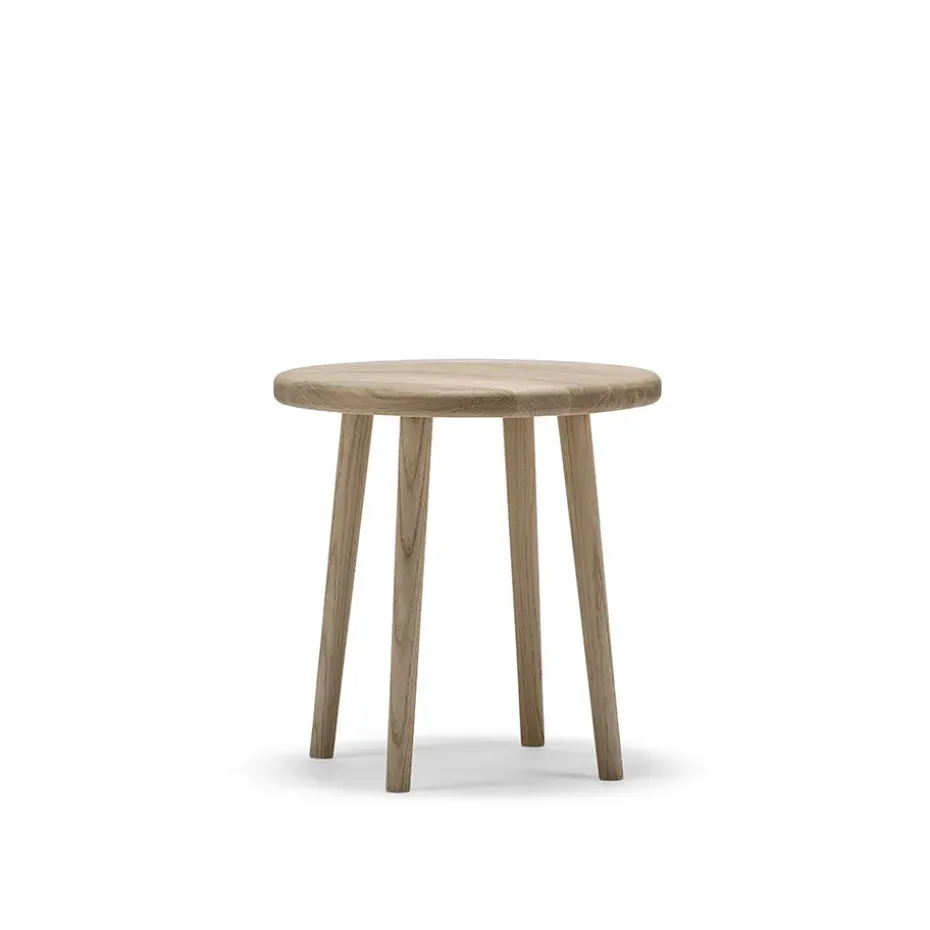 Taburete Miss Button, Roble aceite blanco, bajo