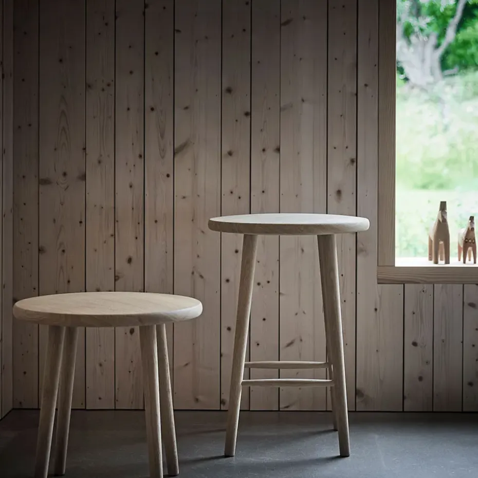 Taburete Miss Button, Roble aceite blanco, bajo
