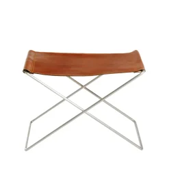 Taburete OX Stool, cuero coñac, acero inoxidable