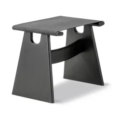 Taburete Seto, Canvas negro - roble lacado negro, incl. cojín de cuero negro