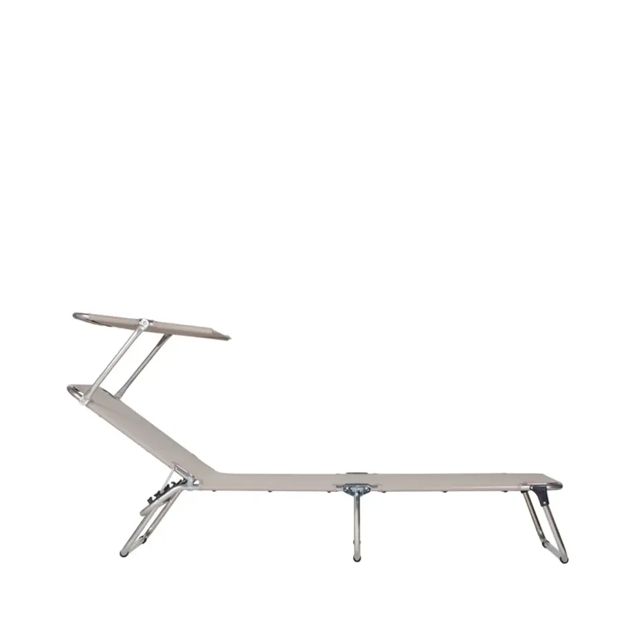 Tumbona de sol Amigo Top, Tela textaline taupe, estructura de aluminio, techo solar
