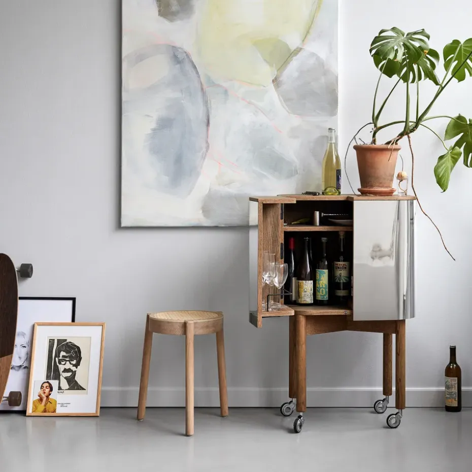 Vitrina bar con ruedas Loud , Roble ahumado