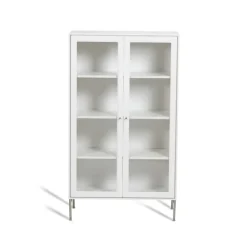 Vitrina Volt 130 cm blanco lacado, Detalles en acero inoxidable